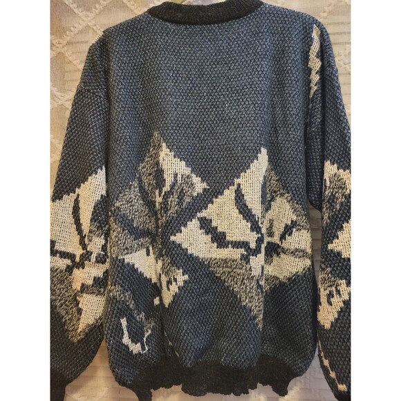 Vintage Mens Sweater Large Geometric Acrylic Cosby Preppy Old Money Aspen Lodge - Picture 6 of 16
